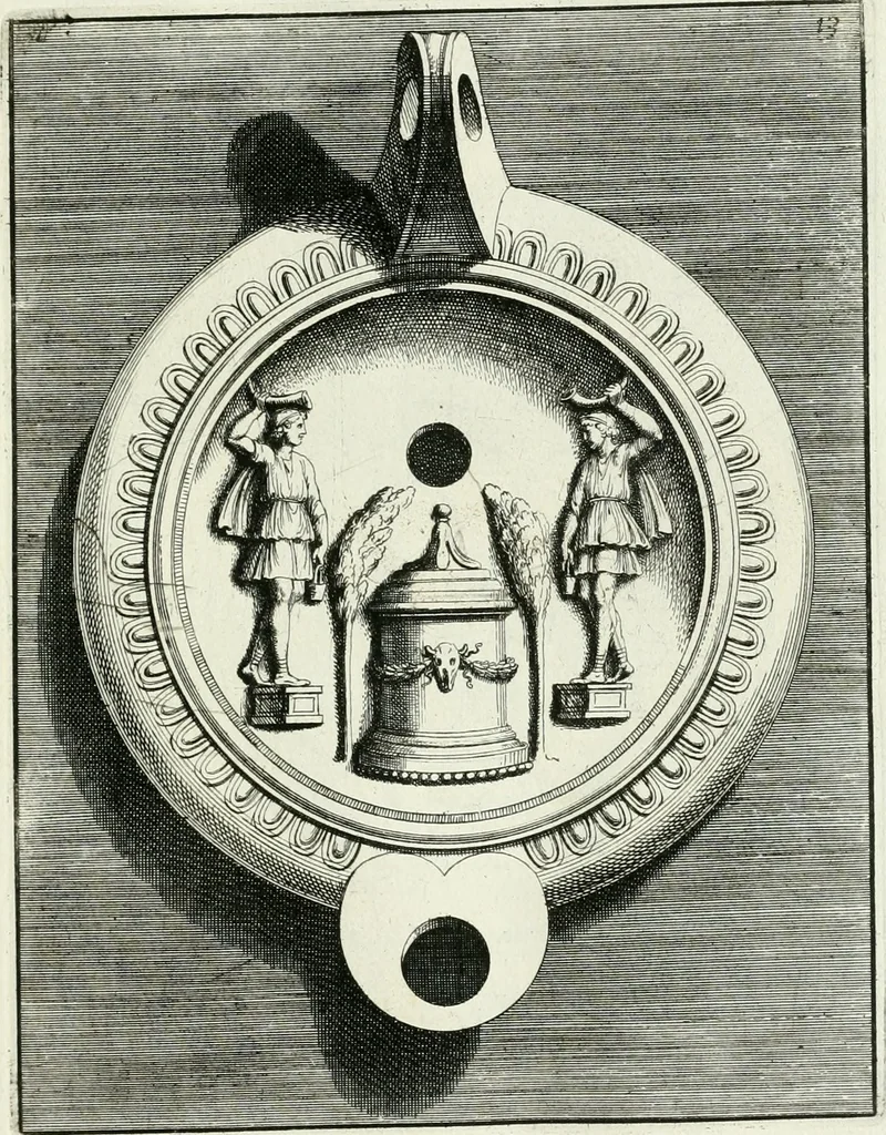 An illustration from Le antiche lucerne sepolcrali figurate : raccolte dalle caue sotterranee e grotte di Roma, nelle quali si contengono molte erudite memorie, 1691, leaf 40