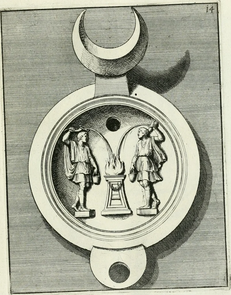 An illustration from Le antiche lucerne sepolcrali figurate : raccolte dalle caue sotterranee e grotte di Roma, nelle quali si contengono molte erudite memorie, 1691, leaf 42
