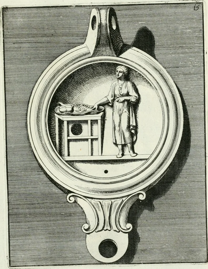 An illustration from Le antiche lucerne sepolcrali figurate : raccolte dalle caue sotterranee e grotte di Roma, nelle quali si contengono molte erudite memorie, 1691, leaf 44