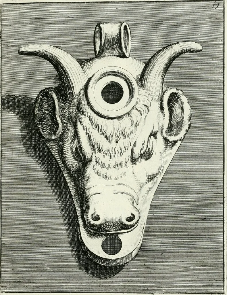 An illustration from Le antiche lucerne sepolcrali figurate : raccolte dalle caue sotterranee e grotte di Roma, nelle quali si contengono molte erudite memorie, 1691, leaf 48