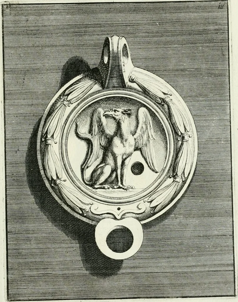 An illustration from Le antiche lucerne sepolcrali figurate : raccolte dalle caue sotterranee e grotte di Roma, nelle quali si contengono molte erudite memorie, 1691, leaf 50