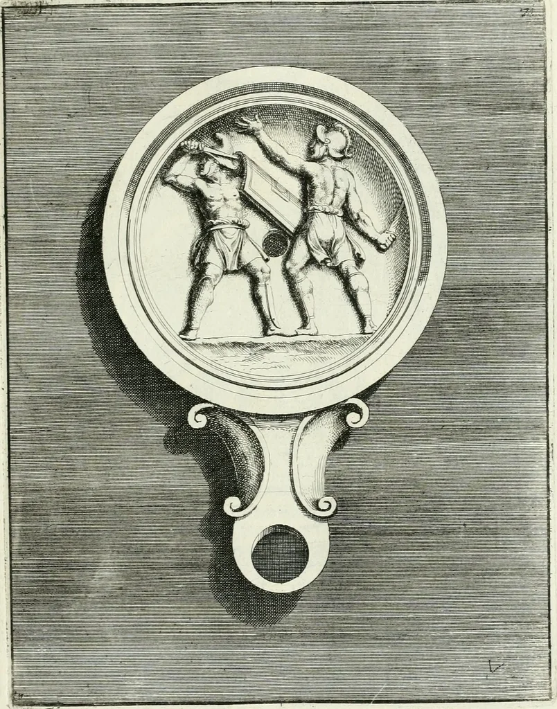 An illustration from Le antiche lucerne sepolcrali figurate : raccolte dalle caue sotterranee e grotte di Roma, nelle quali si contengono molte erudite memorie, 1691, leaf 56
