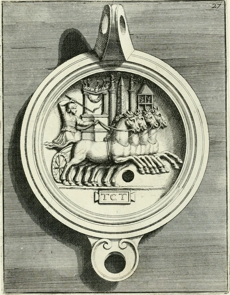 An illustration from Le antiche lucerne sepolcrali figurate : raccolte dalle caue sotterranee e grotte di Roma, nelle quali si contengono molte erudite memorie, 1691, leaf 68