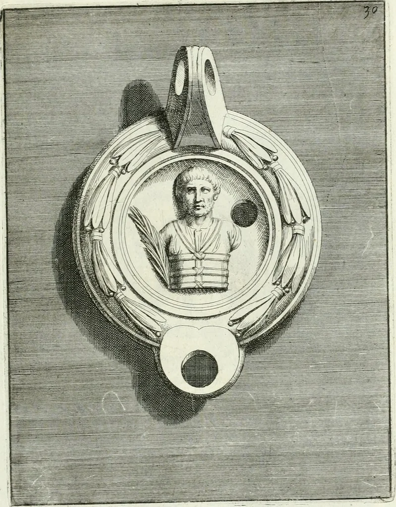 An illustration from Le antiche lucerne sepolcrali figurate : raccolte dalle caue sotterranee e grotte di Roma, nelle quali si contengono molte erudite memorie, 1691, leaf 74