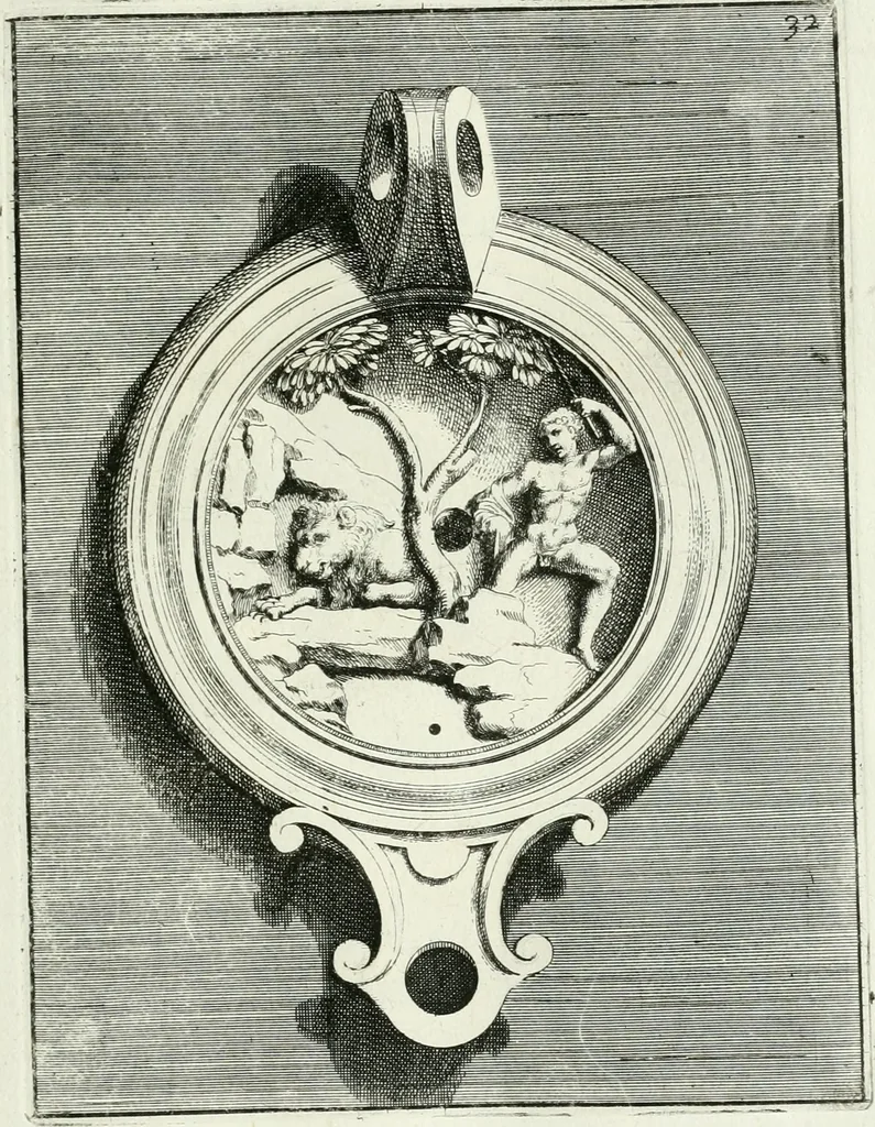 An illustration from Le antiche lucerne sepolcrali figurate : raccolte dalle caue sotterranee e grotte di Roma, nelle quali si contengono molte erudite memorie, 1691, leaf 78