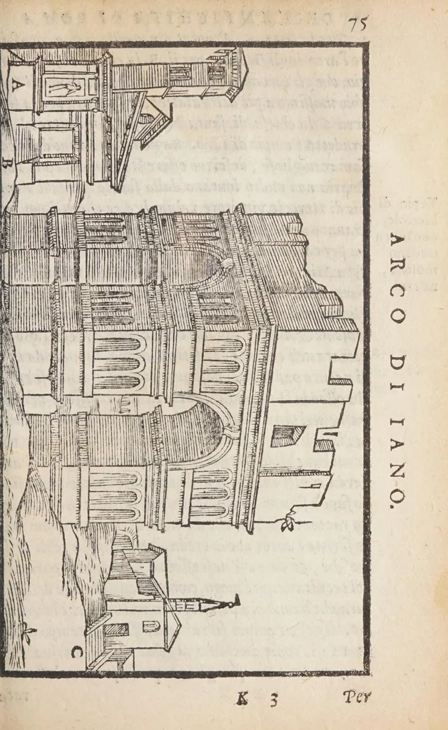 An illustration from Le antichità della citta di Roma, raccolte sotto brevita da diuersi antichi & moderni scrittori,, 1580, leaf 153