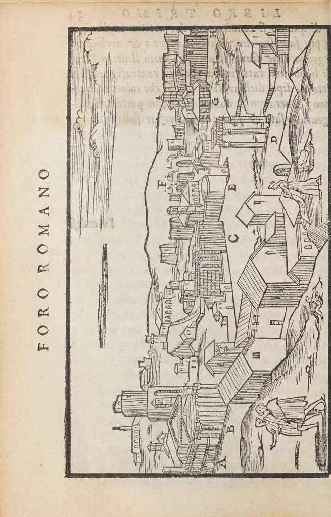 An illustration from Le antichità della citta di Roma, raccolte sotto brevita da diuersi antichi & moderni scrittori,, 1580, leaf 52