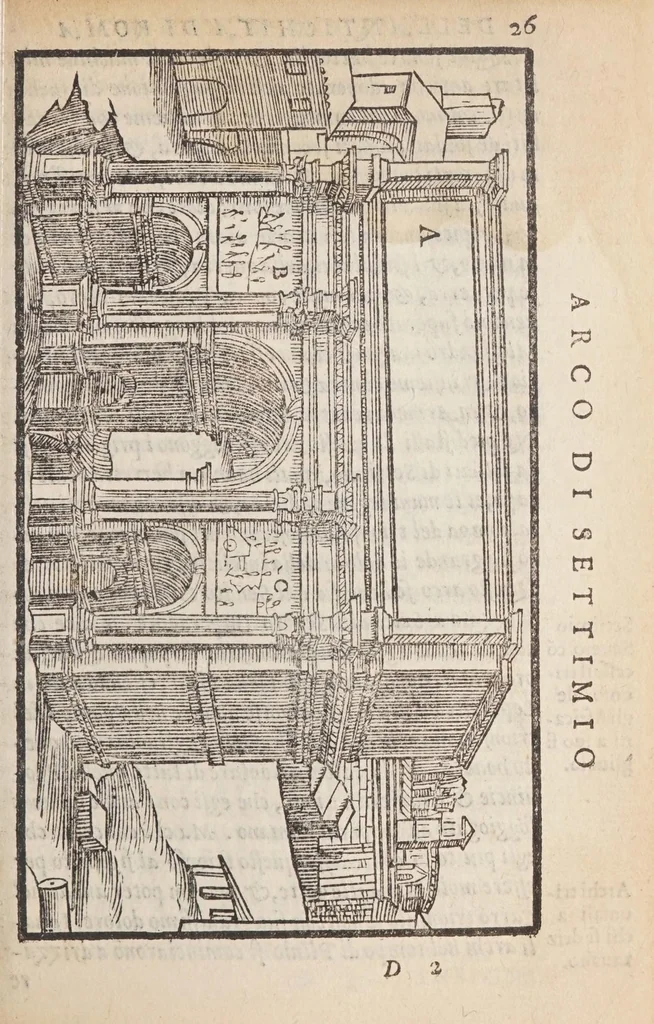 An illustration from Le antichità della citta di Roma, raccolte sotto brevita da diuersi antichi & moderni scrittori,, 1580, leaf 55