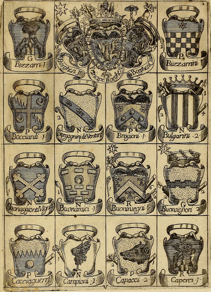 An illustration from Le arme delle famiglie nobili di Siena, 1716, leaf 10