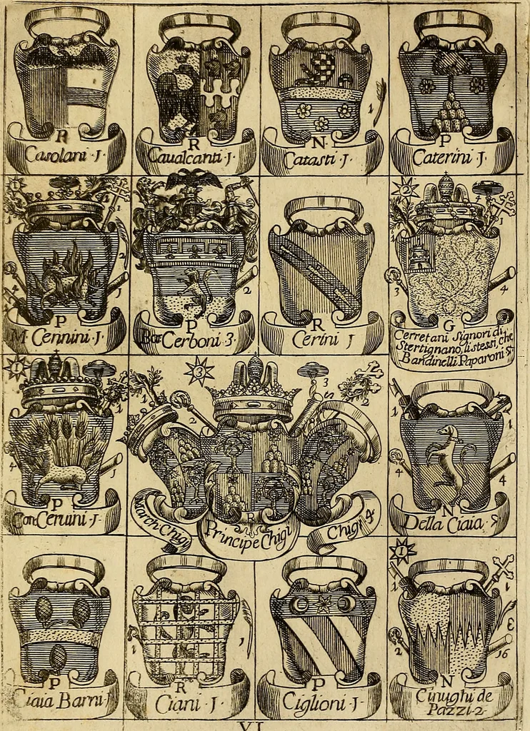 An illustration from Le arme delle famiglie nobili di Siena, 1716, leaf 12