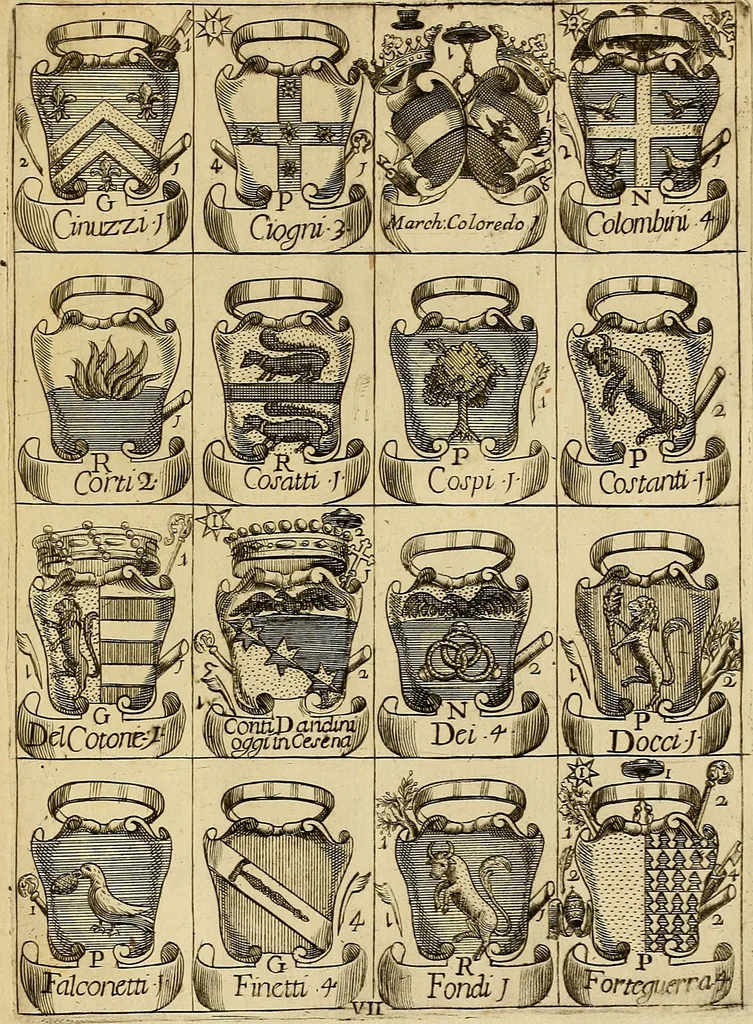 An illustration from Le arme delle famiglie nobili di Siena, 1716, leaf 14
