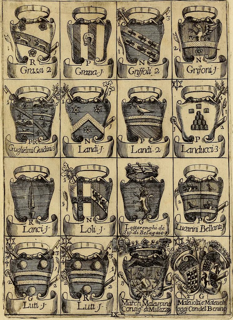 An illustration from Le arme delle famiglie nobili di Siena, 1716, leaf 16