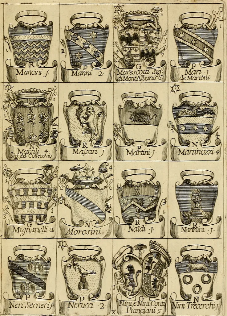 An illustration from Le arme delle famiglie nobili di Siena, 1716, leaf 18