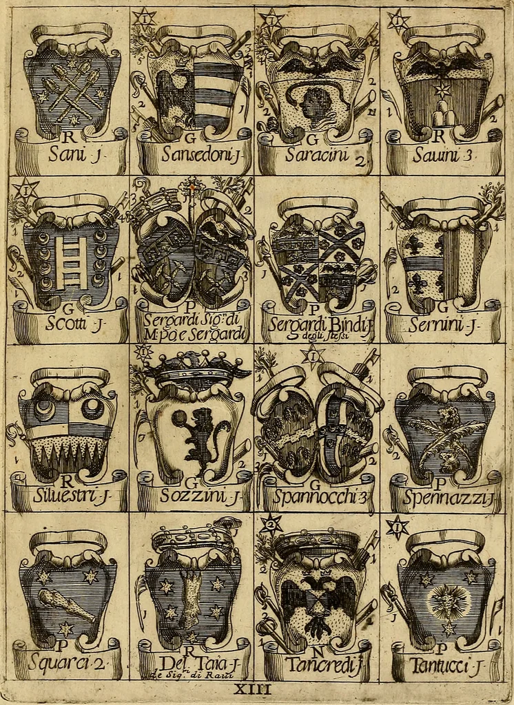 An illustration from Le arme delle famiglie nobili di Siena, 1716, leaf 24