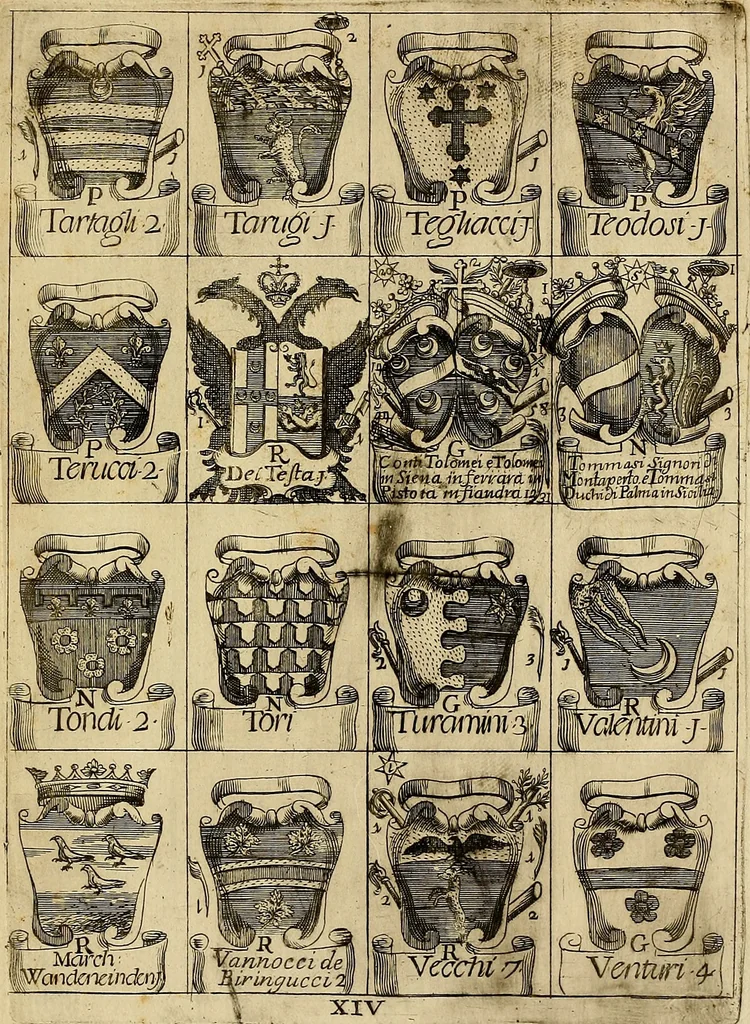 An illustration from Le arme delle famiglie nobili di Siena, 1716, leaf 26