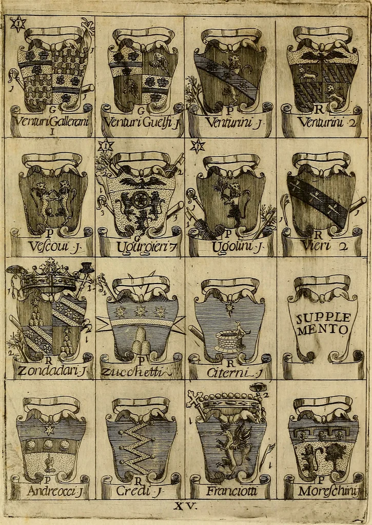 An illustration from Le arme delle famiglie nobili di Siena, 1716, leaf 28