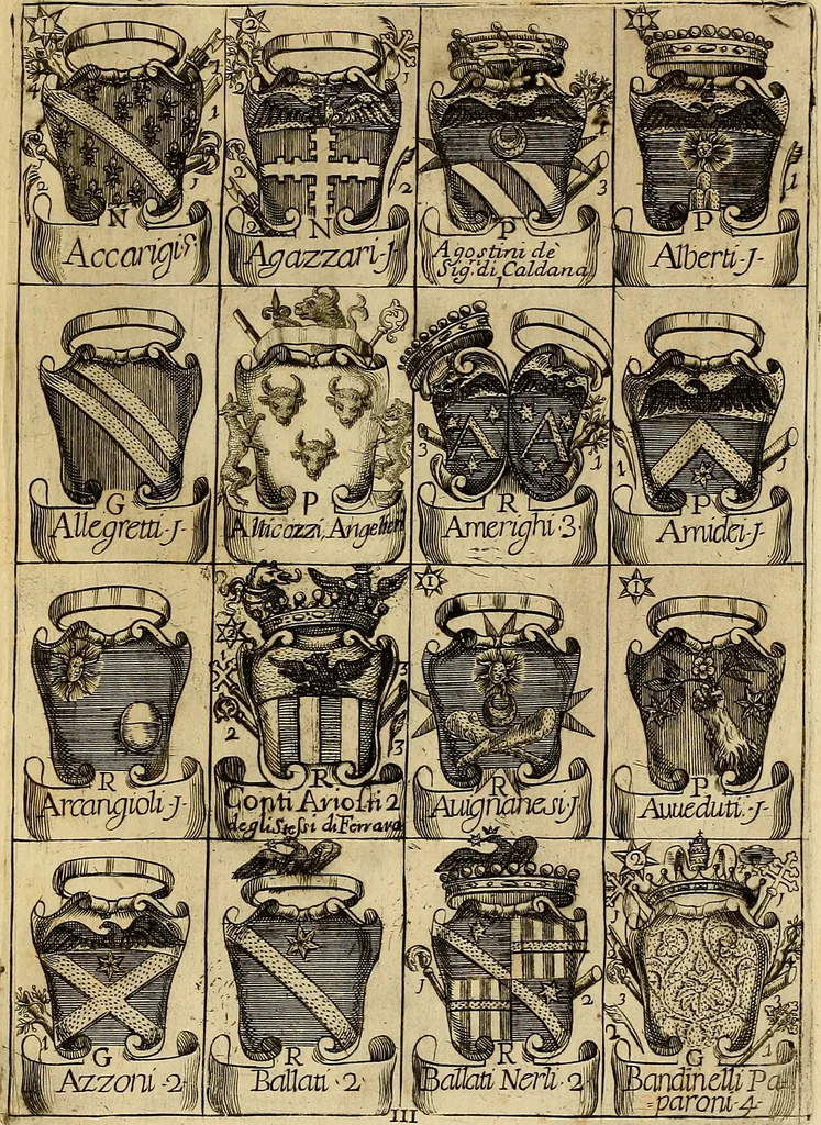 An illustration from Le arme delle famiglie nobili di Siena, 1716, leaf 6