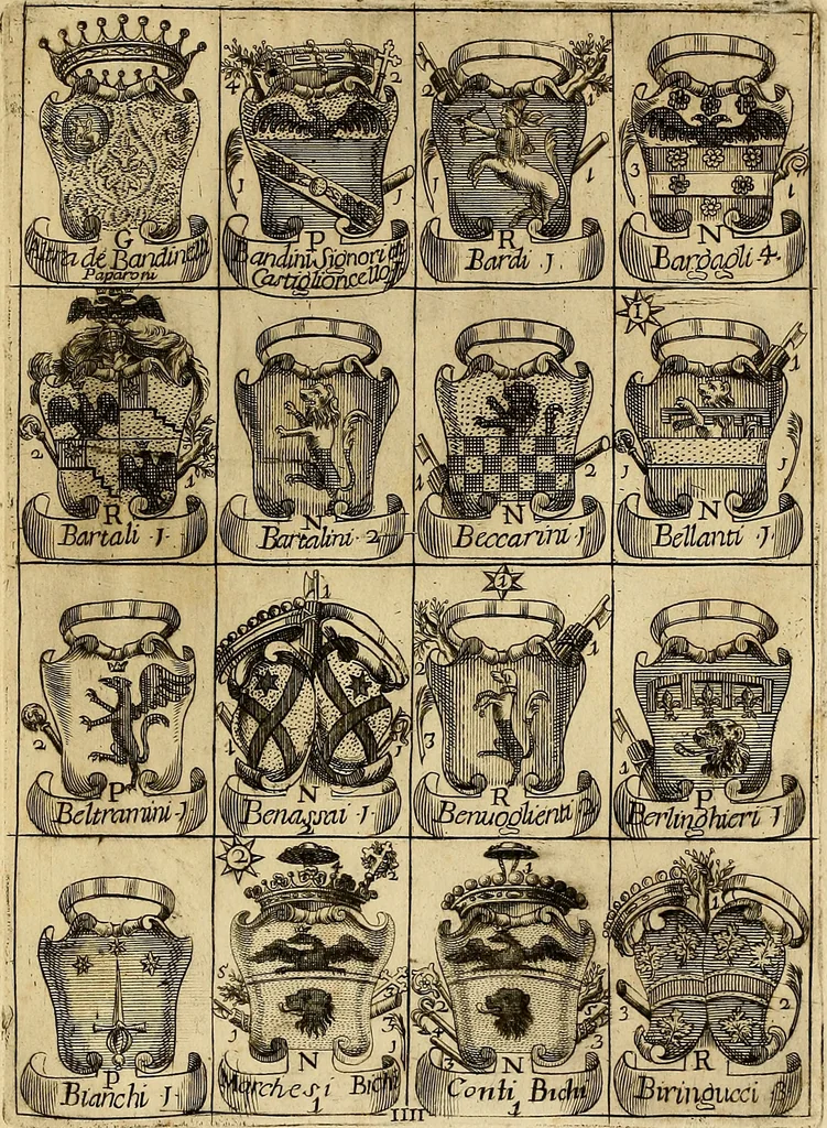 An illustration from Le arme delle famiglie nobili di Siena, 1716, leaf 8