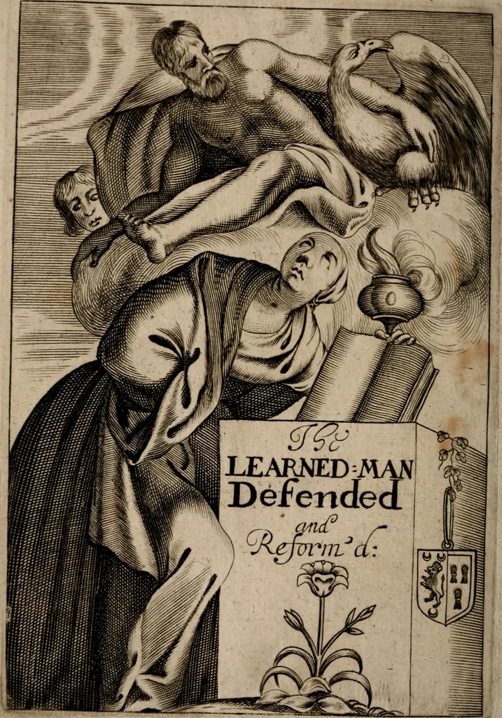 An illustration from The learned man defended and reform'd : a discourse of singular politeness and elocution, seasonably asserting the right of the muses in opposition to the many enemies which in this age learning meets with, and more especially those two ignorance and vice : in two parts, 1660, leaf 7