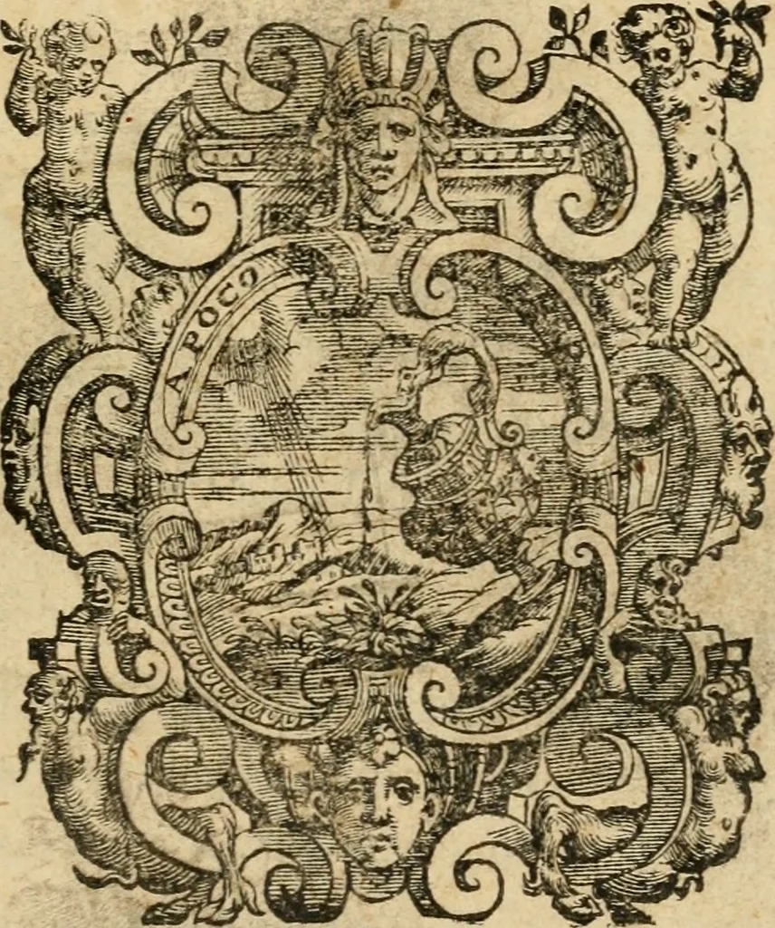 An illustration from Le attioni d'Arrigo terzo re di Francia, et qvarto di Polonia : descritte in dialogo: nelquale si raccontano molte cose della Sua Fanciullezza, molte imprese di guerra, l'entrata Sua al regno di Polonia, la partita, & le pompe, con le quali è stato riceuuto en Vinetia, & altroue, con essempi d'historie in paragone, & massimamente de principi di corona, ch'altre volte sono stati riceuuti in Vinetia.., 1574, leaf 6