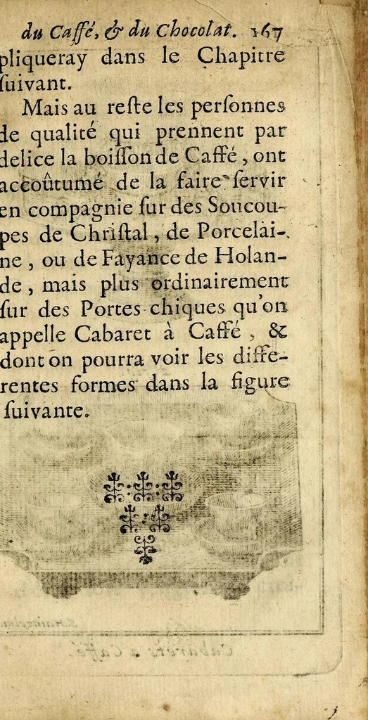 An illustration from Le bon usage du thé, du caffé et du chocolat pour la preservation & pour la guerison des maladies., 1687, leaf 185