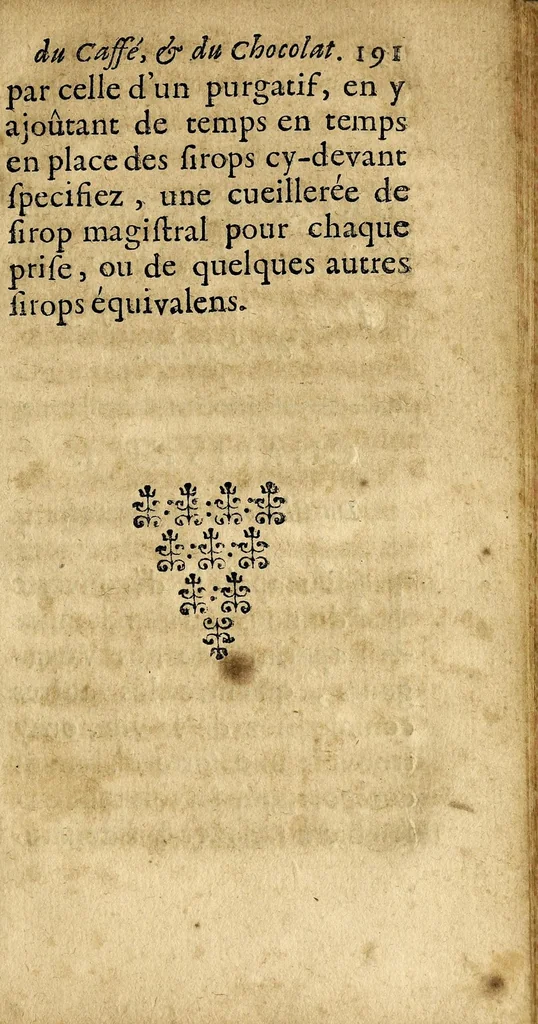 An illustration from Le bon usage du thé, du caffé et du chocolat pour la preservation & pour la guerison des maladies., 1687, leaf 209