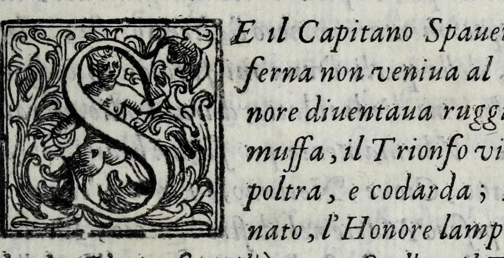 An illustration from Le bravvre del Capitano Spauento : divise in molti ragionamenti in forma di dialogo, 1607, leaf 195