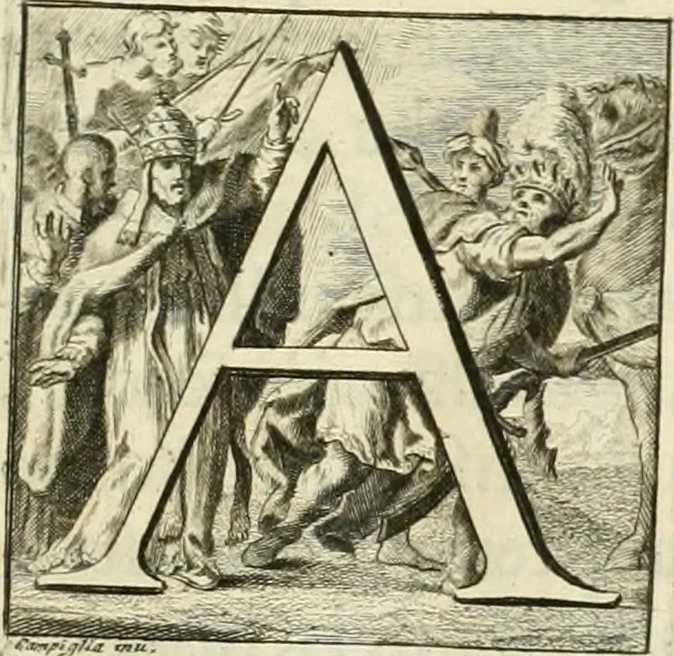 An illustration from L'eccellenza delle tre nobili, e belle arti, pittura, scultura, e architettura : dimostrata nel Campidoglio dall'insigne Accademia di San Luca, nella quale doveva risiedere come principe il sig. cav. Cammillo Rusconi ed in sua mancanza risiederono il sig. cav. Ant. Valerj, ed il sig. Gio. Paolo Melchiori, consiglieri l'anno M.DCCXXVIII .., 1729, leaf 20