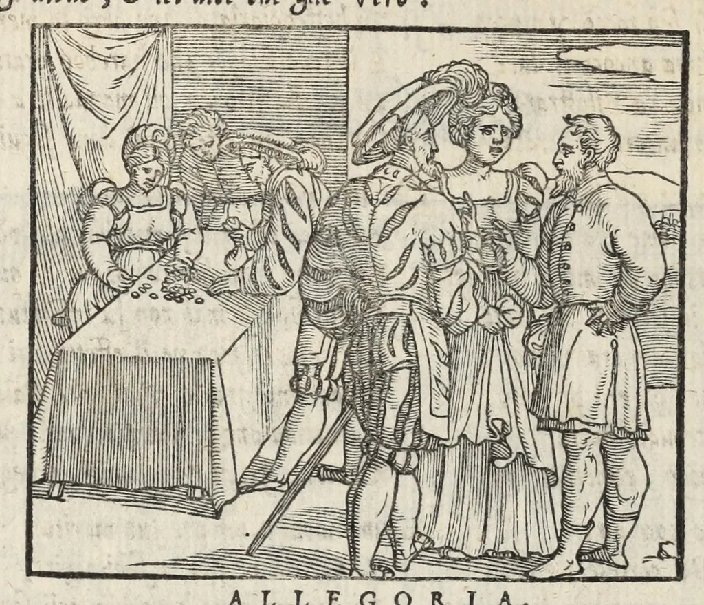An illustration from Le cento novelle da messer Vincenzo Brugiantino, dette in ottava rima, 1554, leaf 386