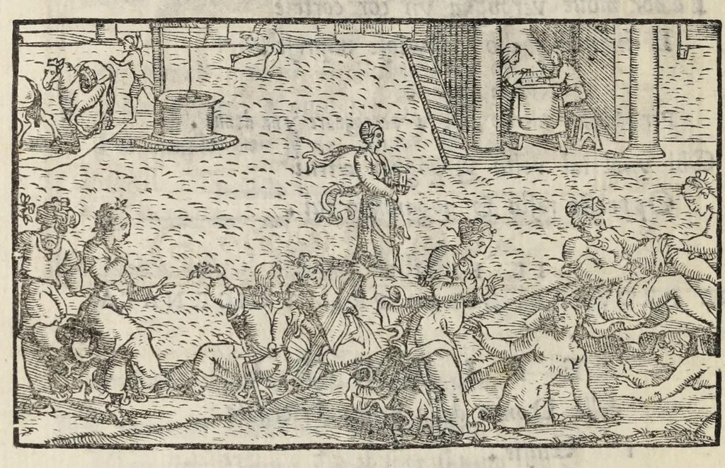 An illustration from Le cento novelle da messer Vincenzo Brugiantino, dette in ottava rima, 1554, leaf 56
