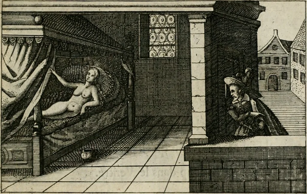 An illustration from Le Centre de l'amour : decouvert soubs divers emblesmes galans et facetieux, 1680, leaf 100
