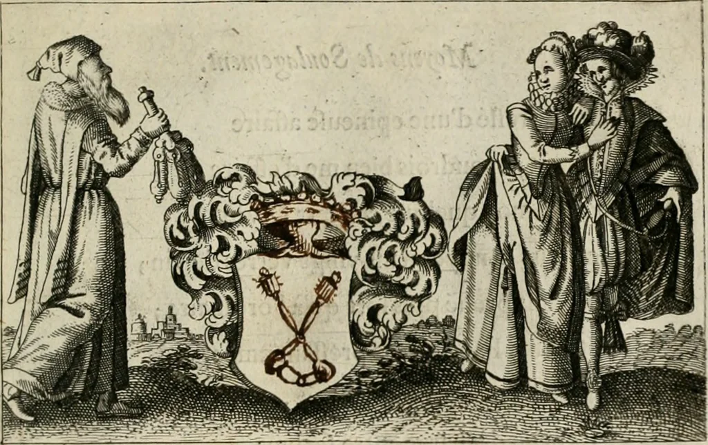 An illustration from Le Centre de l'amour : decouvert soubs divers emblesmes galans et facetieux, 1680, leaf 108