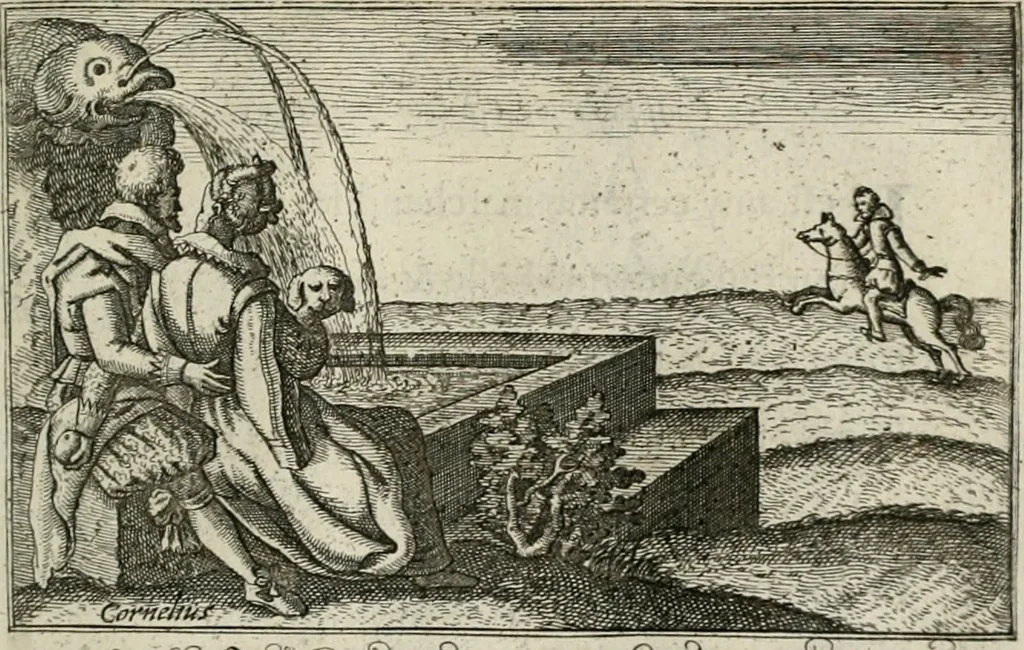 An illustration from Le Centre de l'amour : decouvert soubs divers emblesmes galans et facetieux, 1680, leaf 148