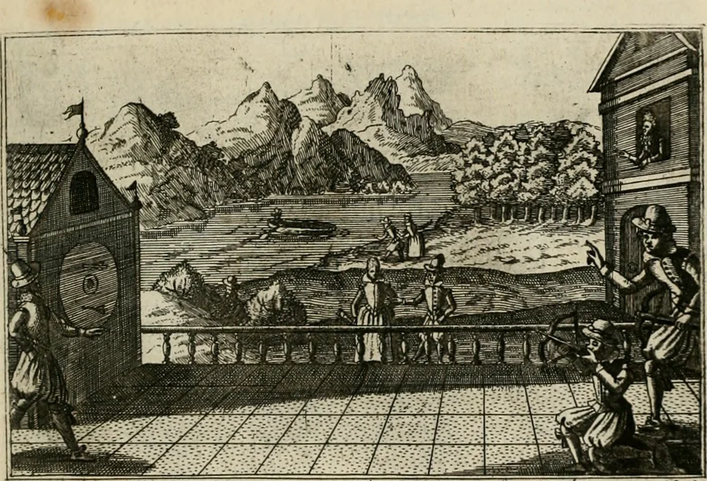 An illustration from Le Centre de l'amour : decouvert soubs divers emblesmes galans et facetieux, 1680, leaf 32