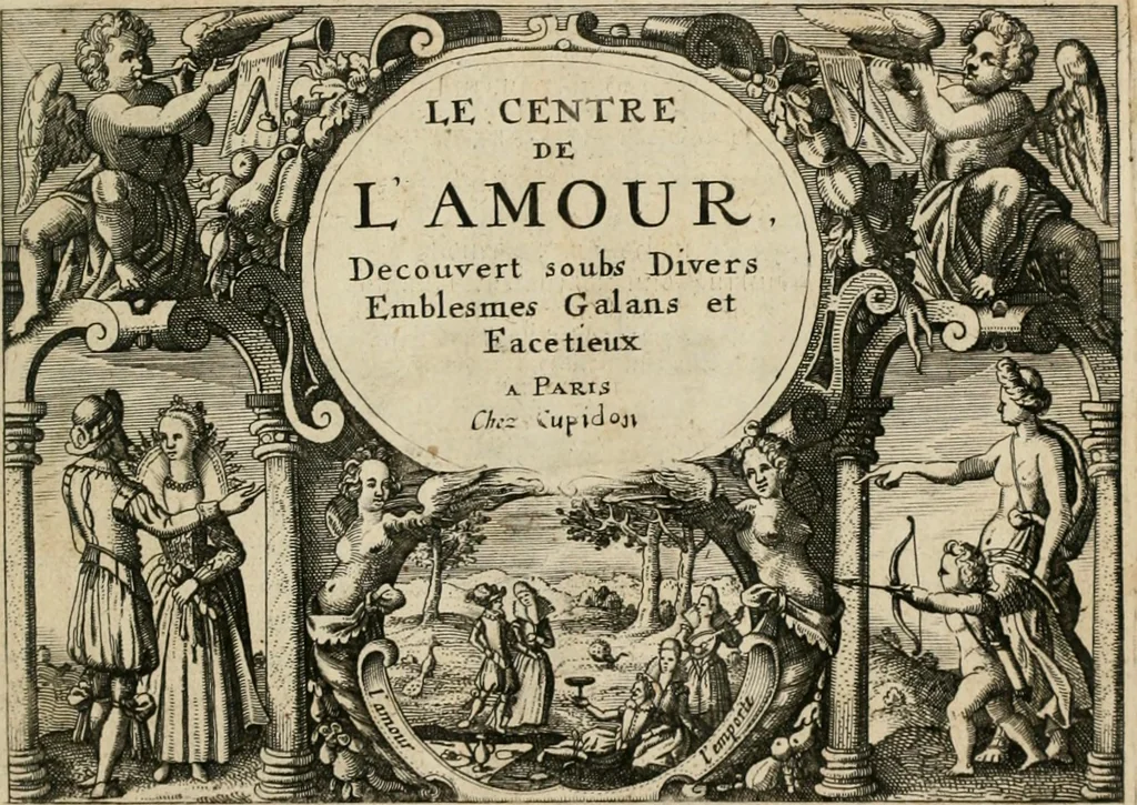 An illustration from Le Centre de l'amour : decouvert soubs divers emblesmes galans et facetieux, 1680, leaf 4