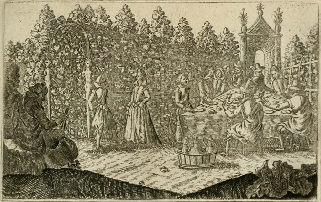 An illustration from Le Centre de l'amour : decouvert soubs divers emblesmes galans et facetieux, 1680, leaf 48