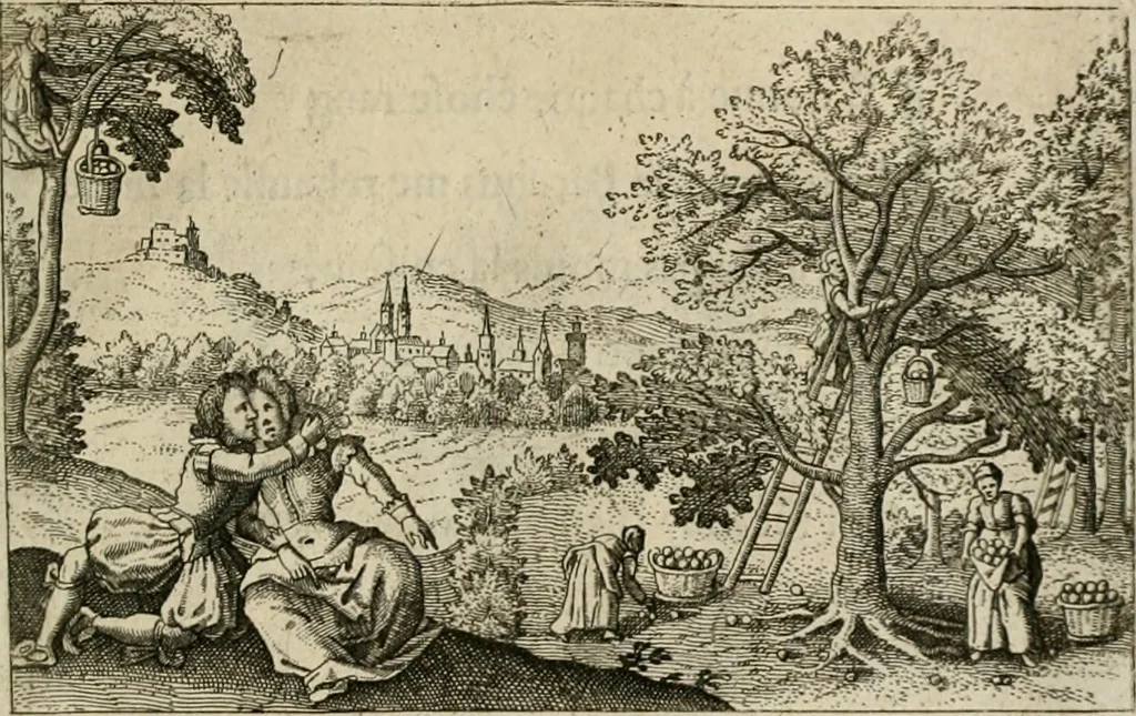 An illustration from Le Centre de l'amour : decouvert soubs divers emblesmes galans et facetieux, 1680, leaf 50