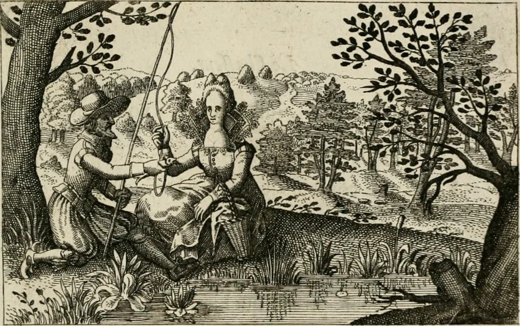 An illustration from Le Centre de l'amour : decouvert soubs divers emblesmes galans et facetieux, 1680, leaf 56