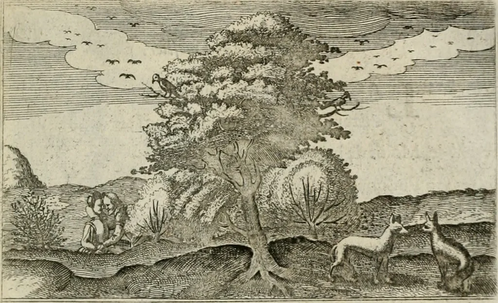 An illustration from Le Centre de l'amour : decouvert soubs divers emblesmes galans et facetieux, 1680, leaf 74