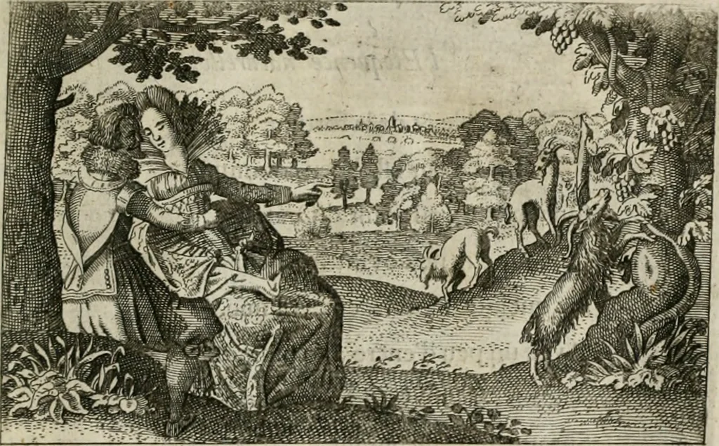 An illustration from Le Centre de l'amour : decouvert soubs divers emblesmes galans et facetieux, 1680, leaf 76