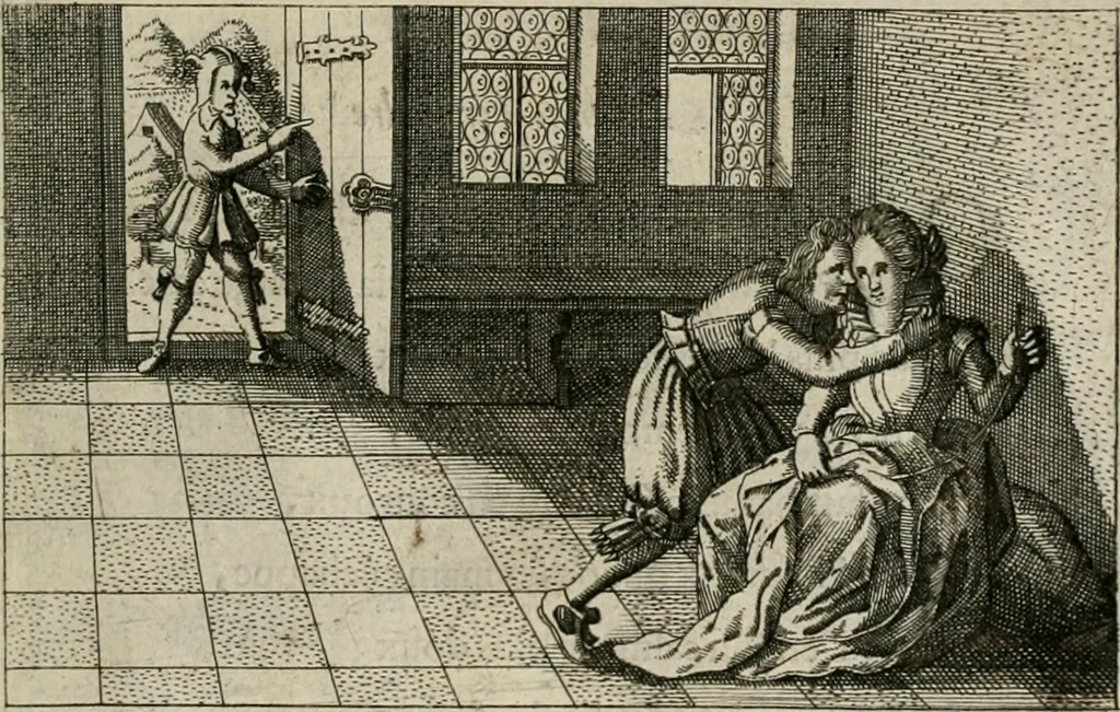 An illustration from Le Centre de l'amour : decouvert soubs divers emblesmes galans et facetieux, 1680, leaf 94