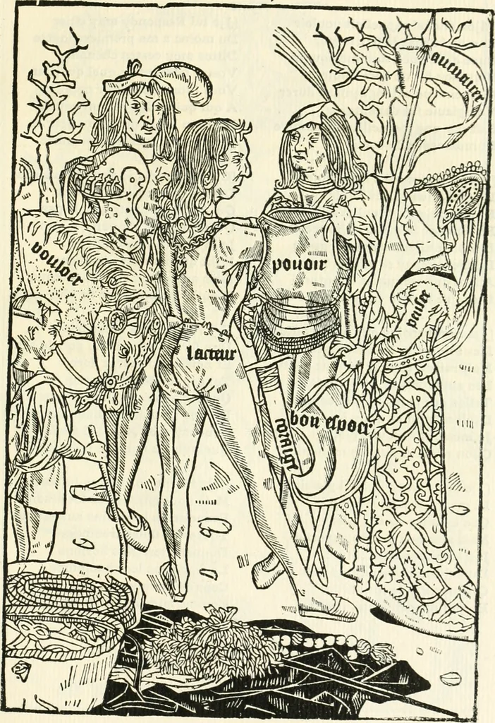 An illustration from Le chevalier délibéré, 1898, leaf 28