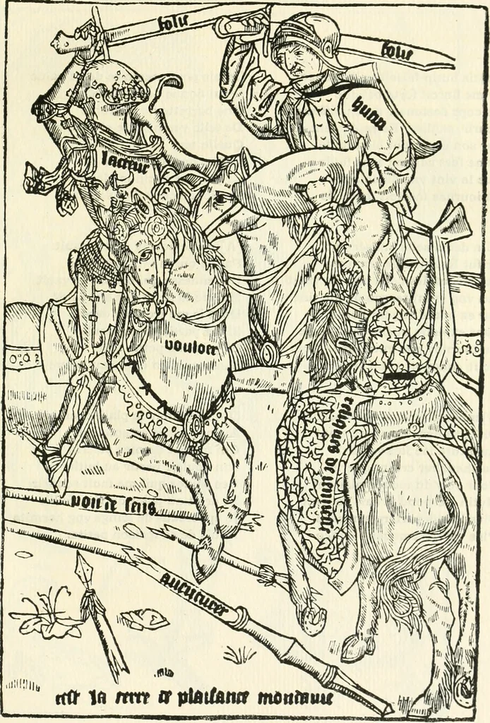 An illustration from Le chevalier délibéré, 1898, leaf 30