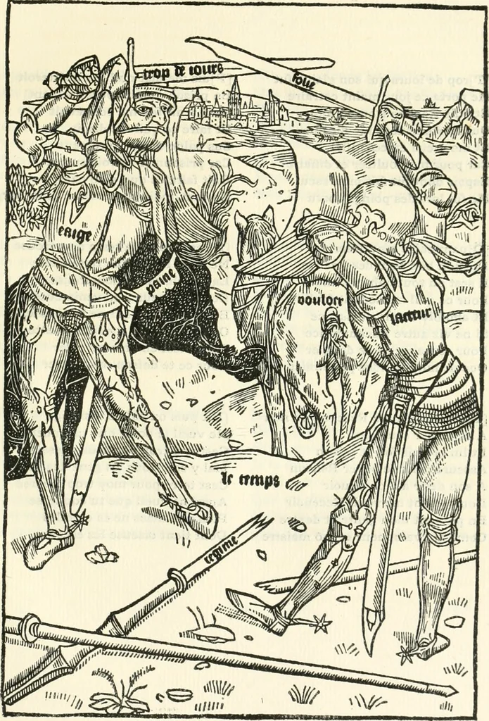 An illustration from Le chevalier délibéré, 1898, leaf 46