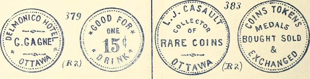 An illustration from Le collectionneur illustré des monnaies canadiennes. Premier supplement annuel, juin 1892, 1892, leaf 19