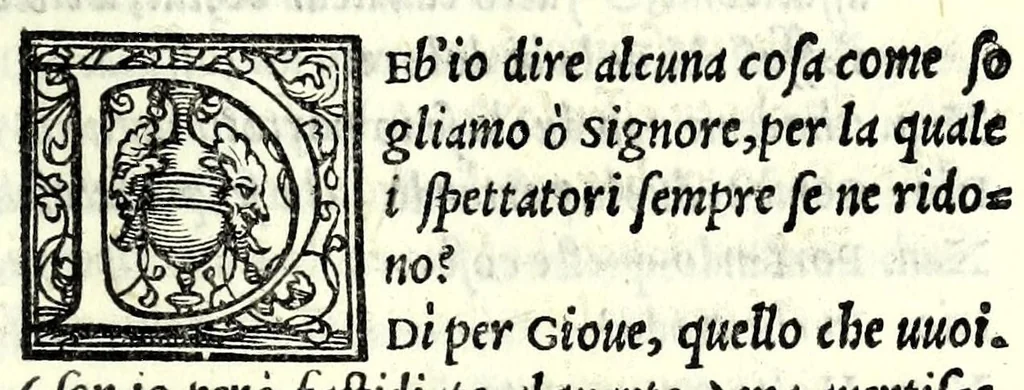 An illustration from Le comedie de'l facetissimo Aristofane, 1545, leaf 127
