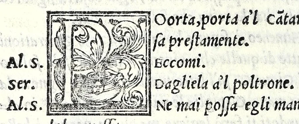An illustration from Le comedie de'l facetissimo Aristofane, 1545, leaf 416