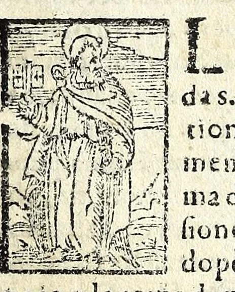 An illustration from Le cose maravigliose dell'alma citta di Roma : doue si tratta delle chiese, stationi, & reliquie de'corpi santi, che vi sono : con vn trattato d'acquistar l'indulgentie : la gvida romana che in segna facilmente a i forastieri a ritrouare le più notabil cose di Roma : li nomi de i sommi pontefici, imperatori, & altri principi christiani ... tvtti novamente pvrgati, & corretti, et vna epistola del cardinale Borromeo del giubileo dell'anno Santo, 1575, leaf 10
