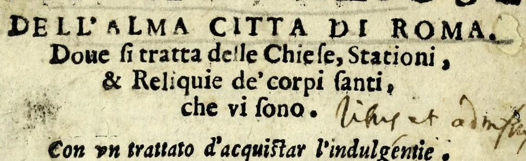 An illustration from Le cose maravigliose dell'alma citta di Roma : doue si tratta delle chiese, stationi, & reliquie de'corpi santi, che vi sono : con vn trattato d'acquistar l'indulgentie : la gvida romana che in segna facilmente a i forastieri a ritrouare le più notabil cose di Roma : li nomi de i sommi pontefici, imperatori, & altri principi christiani ... tvtti novamente pvrgati, & corretti, et vna epistola del cardinale Borromeo del giubileo dell'anno Santo, 1575, leaf 5