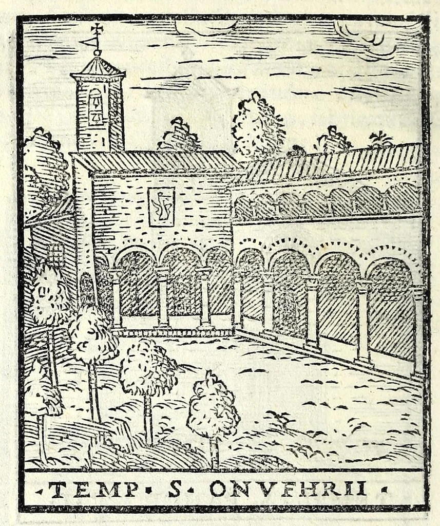 An illustration from Le cose maravigliose dell'alma città di Roma : dove si veggono il movimento delle guglie, & gli acquedutti per condurre l'Acqua Felice, le ample e commode strade, fatte à beneficio publico dal santissimo Sisto V. P.O.M. : et si tratta delle chiese, rappresentate in disegno da Gieronimo Francino, con le stationi, & reliquie de' corpi santi che vi sono, et vn trattato del modo d'acquistare l'indulgenze : la guida romana, che insegna facilmente à i forastieri à ritrouare le più notabili cose di Roma : li nomi de i sommi pontefici, imperatori, & altri principi christiani : il numero delle parrocchie & compagnie che sono in Roma : l'antichità di Roma, breuemente raccolta : & vn discorso sopra li fuochi de gli antichi, 1588, leaf 48